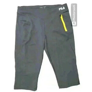 Fila Running Capri Pants Women's Medium Gray‎ Yellow Yoga Activewear Performance